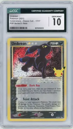 2021 Pokemon Celebrations Umbreon #17 Pop Series 5 Gold Star Holo CGC 10 - Image 1