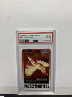 1997 POCKET MONSTERS CARDDASS #146 MOLTRES-PRISM PSA 8 - Image 1