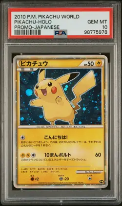 2010 POKEMON PIKACHU WORLD PROMO JAPANESE PIKACHU-HOLO PSA 10 - Image 1