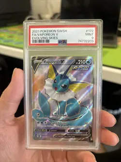 2021 Pokemon Evolving Skies Vaporeon V 172/203 Full Art Card SWSH PSA 9 Mint - Image 1