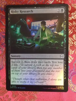 FOIL Risky Research Marvel's Spiderman Magic The Gathering MTG card black - Image 1