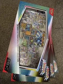 Pokemon Prismatic Evolutions Lucario EX and Tyranitar EX Premium Collection 4x - Image 1