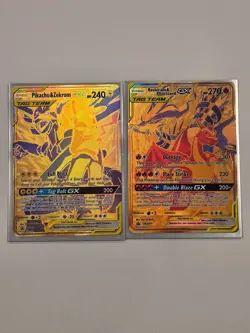 Pokemon Reshiram & Charizard / Pikachu & Zekrom GX Tag Team Gold Promo Card Set - Image 2