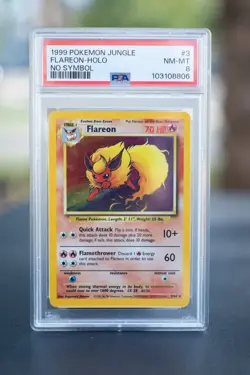 PSA 8 NM-MT Flareon 3/64 No Symbol Holo 1999 Pokemon Jungle Card - Image 1