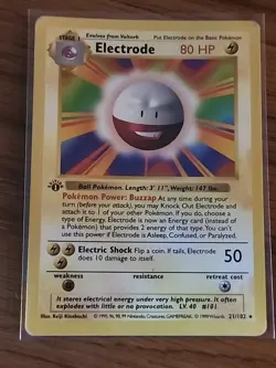 ​Electrode Pokemon Card 21/102 1st Edition Base Set LV.40 80HP Rare Vintage WOTC - Image 1