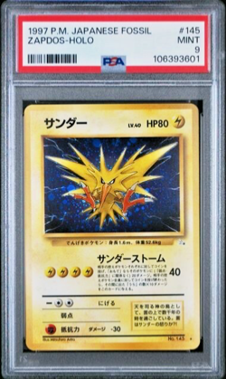 #145 ZAPDOS Holo Rare - 1997 P.M. Pokemon Japanese FOSSIL WOTC - Fresh PSA 9 - Image 1