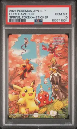 2021 POKEMON JPN S PROMO STICKER LET'S HAVE FUN! SPRING, POKEKA PSA 10 - Image 1