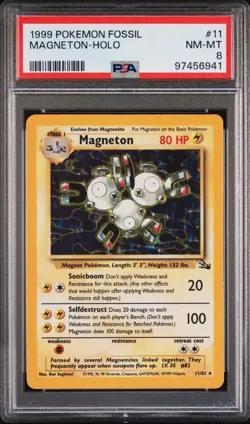 1999 Pokemon Fossil Magneton 11/62 Unlimited Holo Rare Pokemon PSA 8 TCG - Image 1