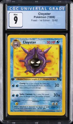 1999 POKEMON FIRST ED FOSSIL #32/62 CLOYSTER CGC 9 - Image 1