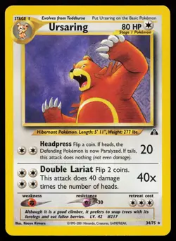 Ursaring 34/75 Rare Neo Discovery Non Holo Pokemon Card - Image 1