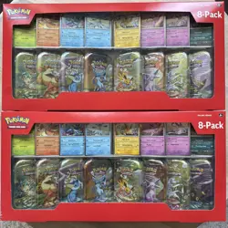 TWO Pokemon Prismatic Evolutions 8 Mini-Tins w/ Promo Cards - Costco Sets - NEW - Image 1