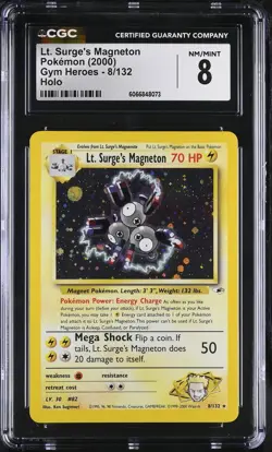 CGC 8 Lt. Surge's Magneton 2000 Gym Heroes 8/132 Holo Pokemon Card - Image 1