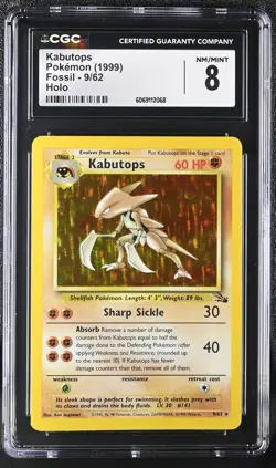 CGC 8 Kabutops 1999 Fossil 9/62 Holo Pokemon Card - Image 1