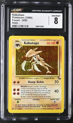 CGC 8 Kabutops 1999 Fossil 9/62 Holo Pokemon Card - Image 1