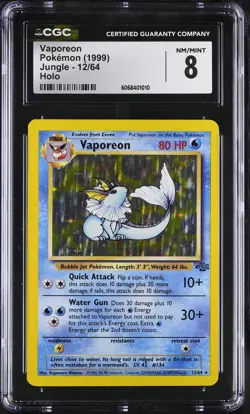 CGC 8 Vaporeon 1999 Jungle 12/64 Holo Pokemon Card - Image 1