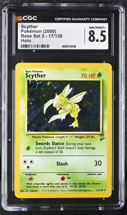 CGC 8.5 Scyther 2000 Base Set 2 17/130 Holo Pokemon Card - Image 1