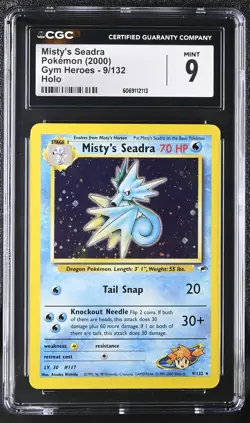 CGC 9 MINT Misty's Seadra 2000 Gym Heroes 9/132 Holo Pokemon Card - Image 1