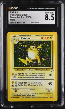 CGC 8.5 Raichu 2000 Base Set 2 16/130 Holo Pokemon Card - Image 1