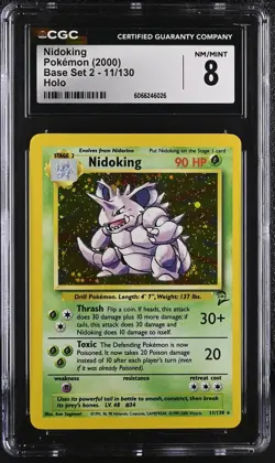 CGC 8 Nidoking 2000 Base Set 2 11/130 Holo Pokemon Card - Image 1
