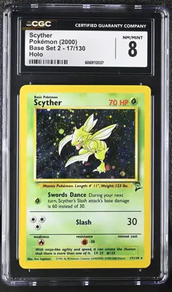 CGC 8 Scyther 2000 Base Set 2 17/130 Holo Pokemon Card - Image 1