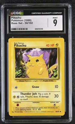 CGC 9 MINT Pikachu 1999 Base Set 58/102 Pokemon Card - Image 1