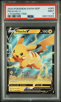2020 POKEMON SWSH BLACK STAR PROMO V POWERS TINS #063 PIKACHU V PSA 9 - Image 1