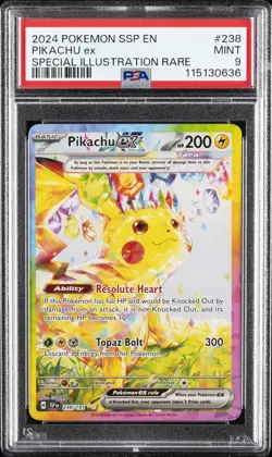 2024 POKEMON SSP EN-SURGING SPARKS SPECIAL ILLUSTRATION RARE PIKACHU EX PSA 9 - Image 1