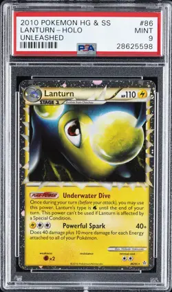 2010 POKEMON HEARTGOLD & SOULSILVER UNLEASHED #86 LANTURN-HOLO PSA 9 - Image 1