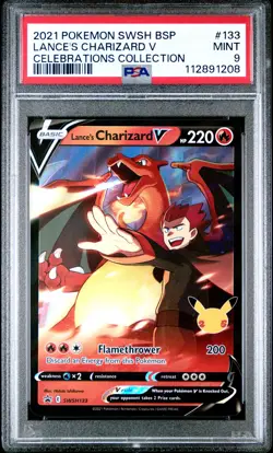 2021 POKEMON SWSH BLACK STAR PROMO CELEBRATIONS COLL LANCE'S CHARIZARD V PSA 9 - Image 1