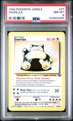1999 POKEMON JUNGLE # 27/64 SNORLAX Non Holo PSA 8 NM-MT - Image 1