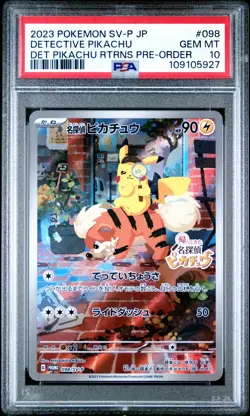 2023 POKEMON JAPANESE SV-P PROMO #098 DETECTIVE PIKACHU PSA 10 - Image 1