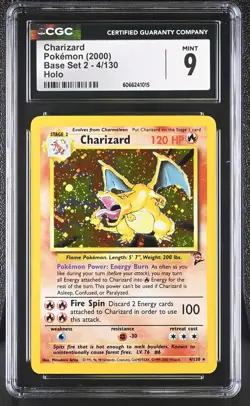 CGC 9 MINT Charizard 2000 Base Set 2 4/130 Holo Pokemon Card - Image 1
