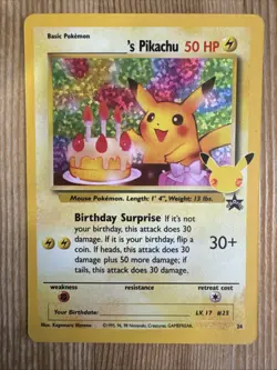 Birthday Pikachu - 24 - Holo Rare 25th Celebrations Classic - Pokemon Card - NM - Image 1