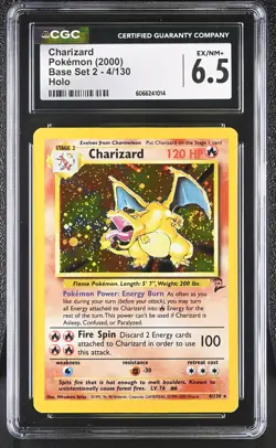 CGC 6.5 Charizard 2000 Base Set 2 4/130 Holo SWIRL Pokemon Card - Image 1
