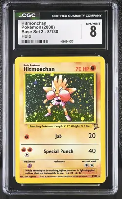 CGC 8 Hitmonchan 2000 Base Set 2 8/130 Holo SWIRL Pokemon Card - Image 1