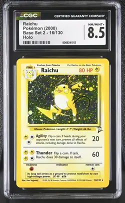 CGC 8.5 Raichu 2000 Base Set 2 16/130 Holo SWIRL Pokemon Card - Image 1