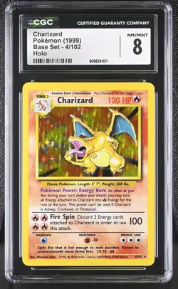 CGC 8 Charizard 1999 Base Set 4/102 Holo Pokemon Card - Image 1