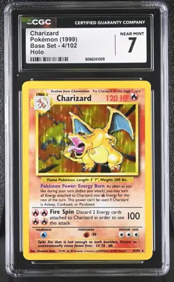 CGC 7 Charizard 1999 Base Set 4/102 Holo Pokemon Card - Image 1