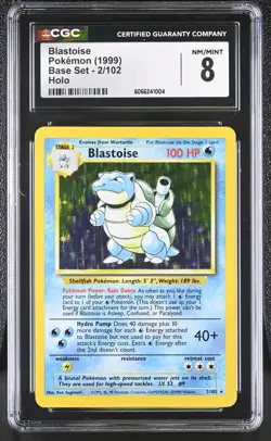CGC 8 Blastoise 1999 Base Set 2/102 Holo Pokemon Card - Image 1