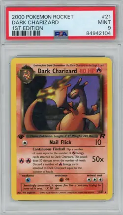 2000 Pokemon Rocket Dark Charizard 21/82 1st Edition PSA 9 - Image 1