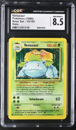 CGC 8.5 Venusaur 1999 Base Set 15/102 Holo Pokemon Card - Image 1