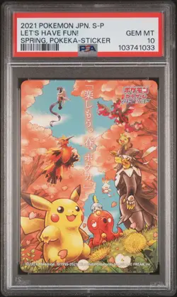 2021 POKEMON JAPANESE S PROMO STICKER LET'S HAVE FUN! SPRING, POKEKA PSA 10 - Image 1