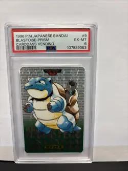 1996 Carddass Blastoise Prism Bandai Vending Pokemon PSA 6 Green Bottom - Image 1