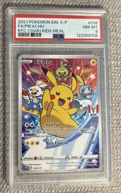 2021 POKEMON INDONESIAN S PROMO KFC CHAKI KIDS MEAL #016 FULL ART/PIKACHU PSA 9 - Image 1