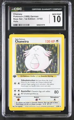 CGC 10 GEM MINT Chansey GERMAN Base Set 1st Edition 3/102 Holo Pokemon Card - Image 1