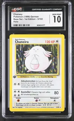 CGC 10 GEM MINT Chansey GERMAN Base Set 1st Edition 3/102 Holo Pokemon Card - Image 1
