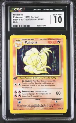 CGC 10 GEM MINT Ninetales GERMAN Base Set 1st Edition 12/102 Holo Pokemon Card - Image 1