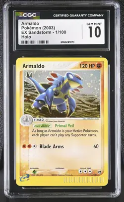 CGC 10 GEM MINT Armaldo 2003 EX Sandstorm 1/100 Holo Pokemon Card - Image 1