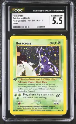 CGC 5.5 Heracross 2000 Neo Genesis 1st Edition 6/111 Holo Pokemon Card - Image 1