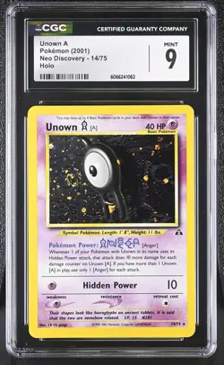 CGC 9 MINT Unown A 2001 Neo Discovery 14/75 Holo SWIRL Pokemon Card - Image 1